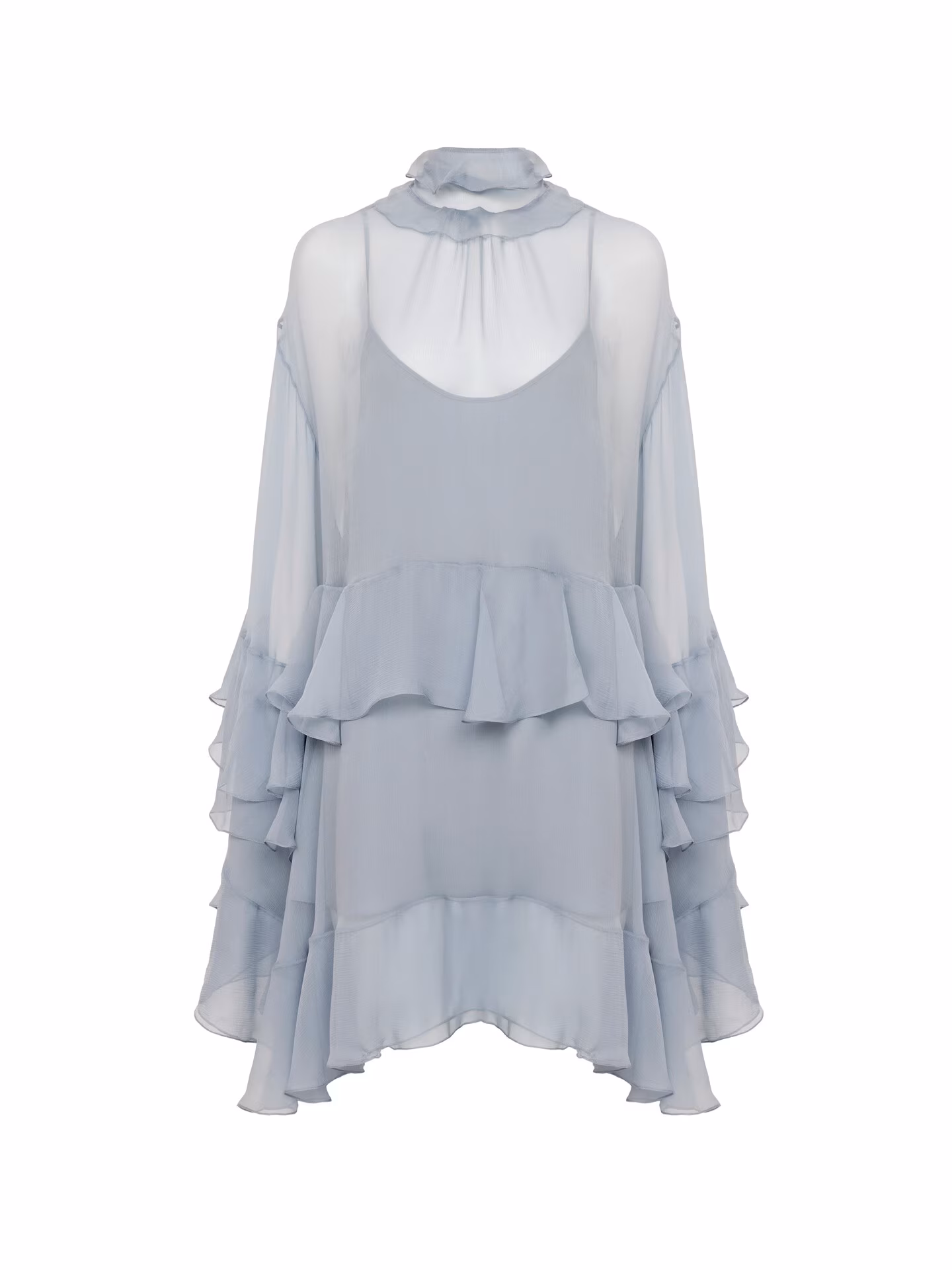 Ruffled mini dress in silk mousseline