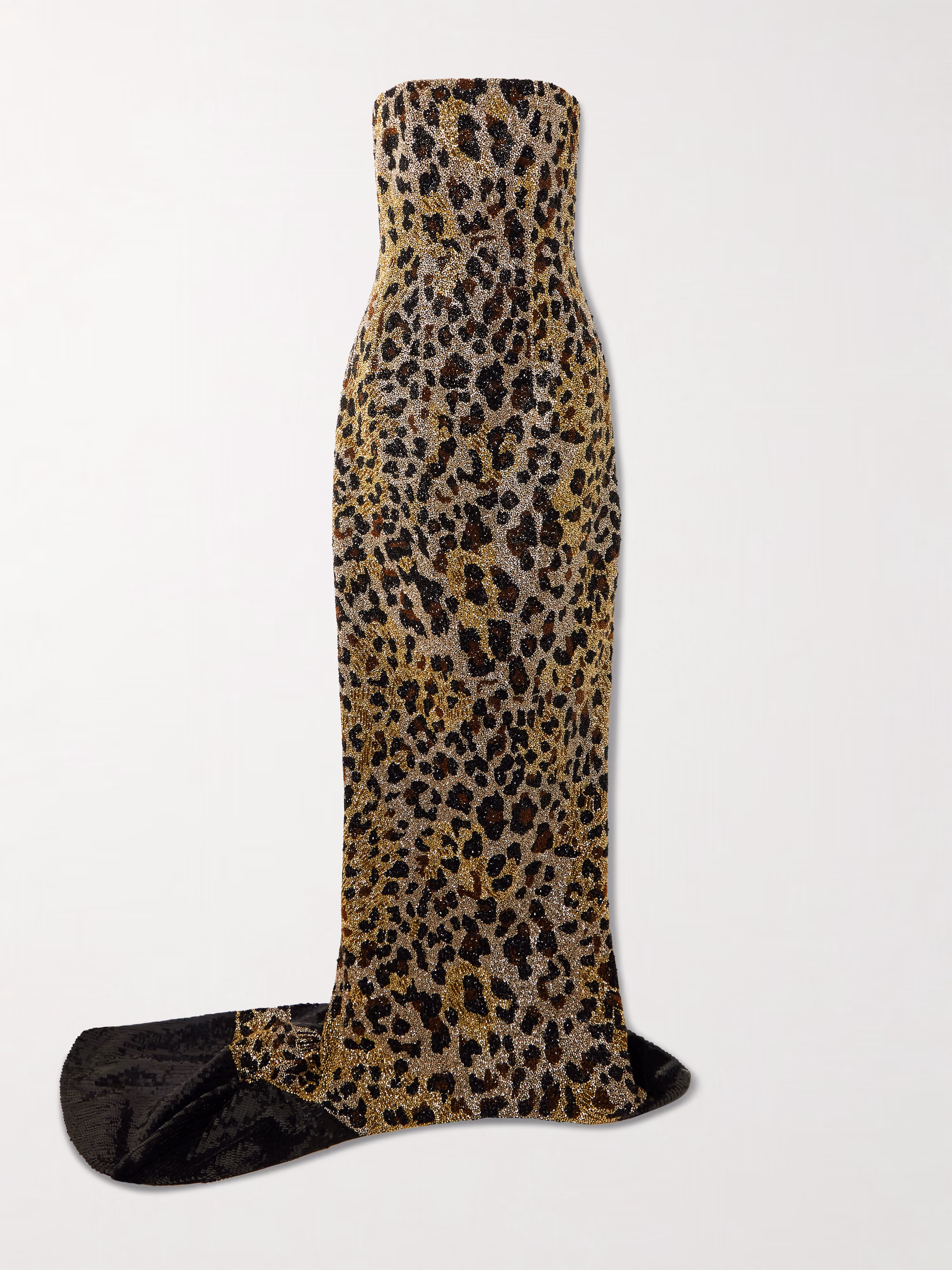 Naomi strapless embellished leopard-print satin gown
