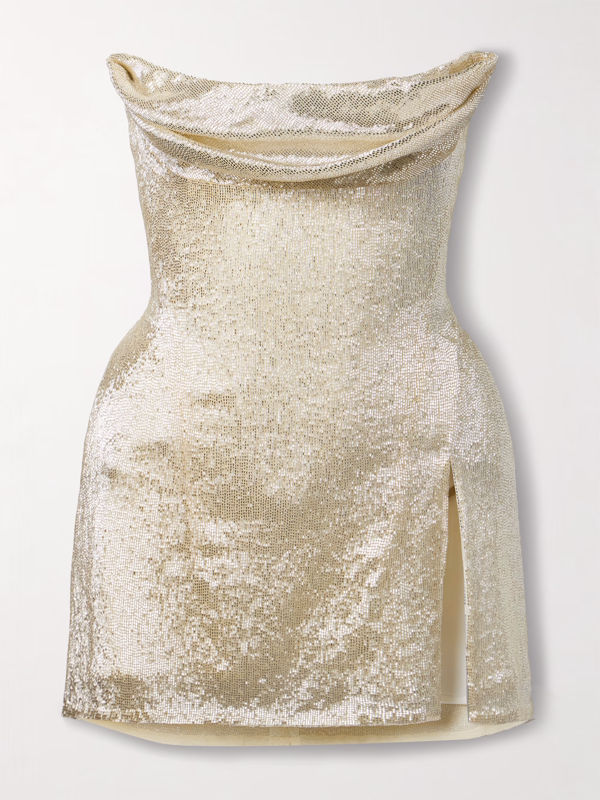 Ivy draped strapless beaded tulle mini dress